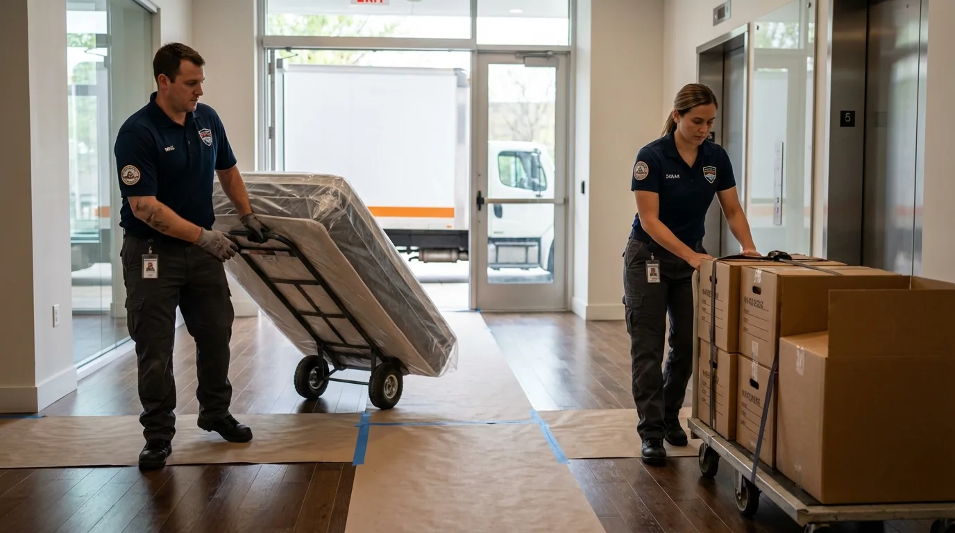 Professional apartment movers loading elevator in Afton, MN